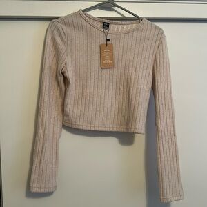 SHEIN Cream Ribbed Long Sleeve Top